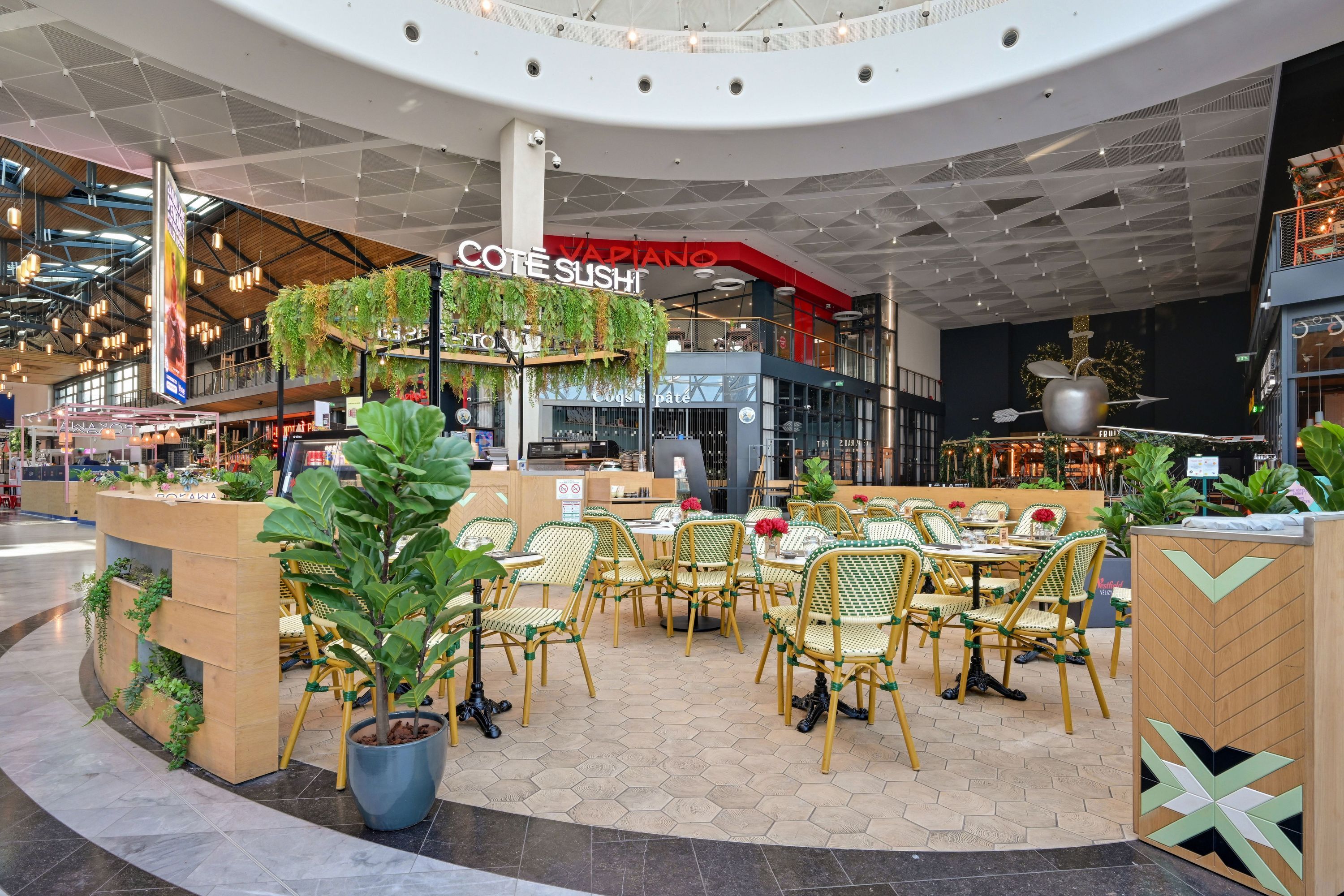 Restaurant japonais Côté Sushi Vélizy 2 avec espace de restauration ouvert et décoration végétale intérieure moderne